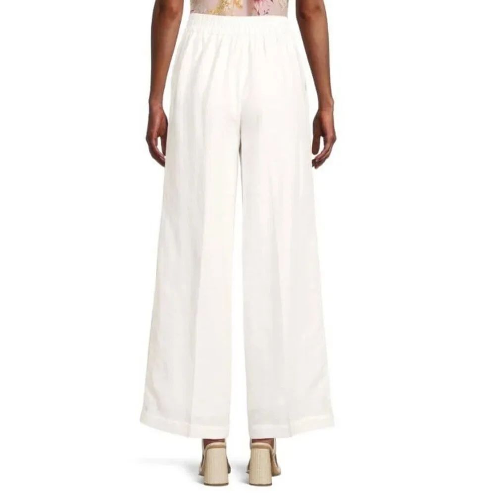 T Tahari white linen blend with wide leg lined pants size small